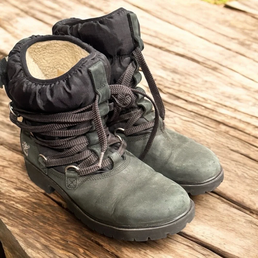 Timberland Green suede Sherpa Winter ankle Boots size 8.5